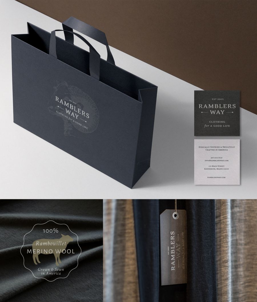 Ramblers Way shopping bags and business cards.