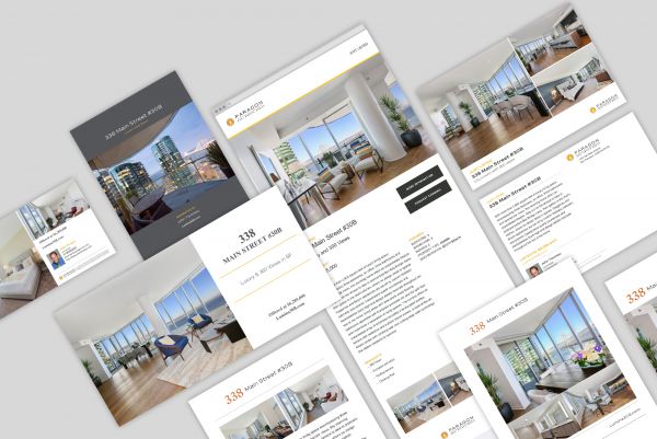 Mosaic layout of marketing materials made with the DASH Marketing real-estate web app.